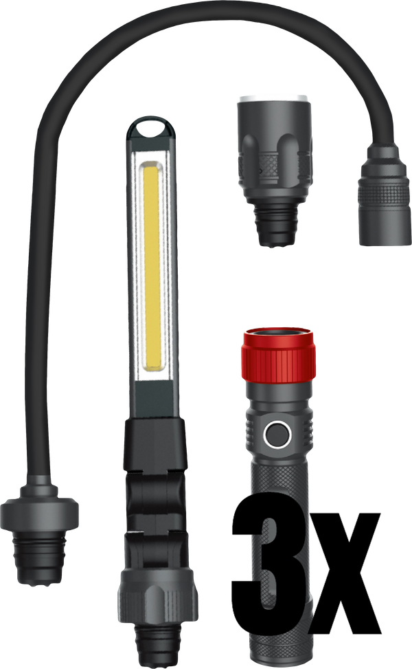 x3 The LED Rechargeable 3-in-1 Flashlight Kit